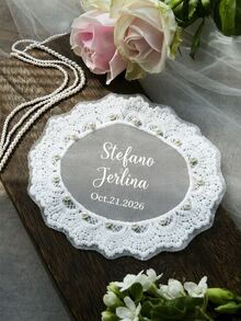Personalized Lace Wedding Applique, Customized Embroidered Bridal Patch, Personalized Bride Name And Date Patch, Engagement Gift - Multi-color Pearl Lace Place Card - View 5