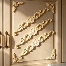 7pcs Solid Wood Carving Horizontal Flowers And Corner Flowers, Home Decorations, Woodworking Supplies, Suitable For Cabinets, Doors And Windows, Background Walls, Porches, Offices And Other Decorations, Holiday Decorations, DIY Decorations. - Multicolor - View 8