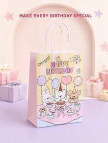 2pcs/4pcs Cute Animal Birthday Gift Bags, Macaron Color Rabbit Bear Puppy Party Favor Bags With Handles, Suitable For Candy, Snacks, Small Treats And Small Gifts - View 5