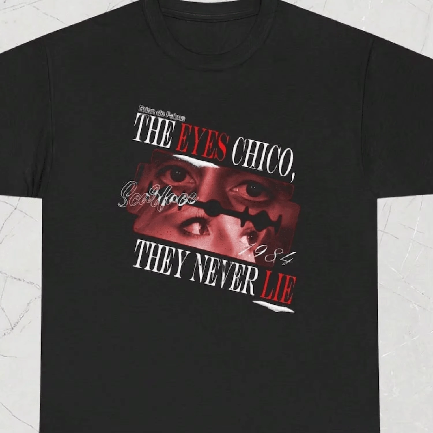Tony Eyes Never Lie Vintage Minimal Portrait Graphic Unisex Tee Coordinati Estivi Donna - Black - View 1