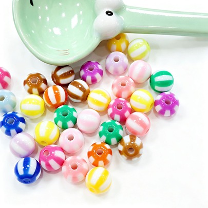 50pcs 12mm Random Mixed Color Acrylic Beads, Dual-Color Watermelon Beads, Striped Beads, Loose Beads For DIY Jewelry Making, Fashion Minimalist Style, Perfect For Couple Bracelets And Craft Accessories