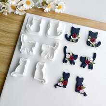 2pcs Halloween Cat Polymer Clay Molds, Cute Cat Shaped Soft Clay Molds, Ceramic Molds DIY Earrings Necklace Jewelry Cutting Tools - Suitable For Handmade Earring Making - White - View 3