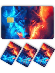 1pc Flame Wolf Official Credit Card Sticker Privacy Protection Card Skin, Ice & Fire Wolf Holiday Gift PVC Material Anti-Fingerprint Anti-Scratch Wear-Resistant Card Sleeve Skin, Suitable For Men, Women, Couples, Small Chip Card, Bank Card Decoration Sticker, Credit Card, Transportation Card, Student Campus Card Personalized DIY - Type a - View 4