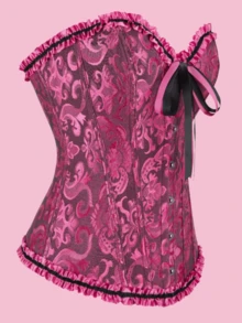 1pc Women's Jacquard Shaping Top, Push-Up Bust, Tummy Control, Court Style Corset, Suitable For Party And Daily Wear - Black Rose - View 2