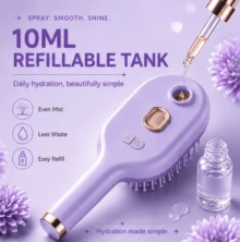 Multi-Functional Spray Massage Comb With Large-Capacity Water Tank, Red Light Therapy Device For Smoothing Frizzy Hair And Scalp Care - F-Yellow - View 7