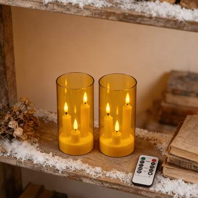 3 Wick 3-In-1 LED Pillar Candles With Remote Timer, Flickering Flameless Acrylic Cover LED Candle Lights For Wedding Home Decor