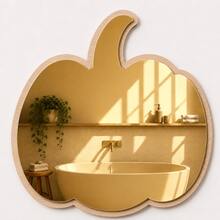 1pc Pumpkin Wooden Frame Acrylic Mirror Wall Sticker, Gold & Silver Dual-Color Self-Adhesive Halloween Decorative Mirror Decal, Suitable For Home Bathroom Bedroom Wall Decor - 1PC - View 5