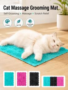 1pc 24.6 X 18.1 X 1.7cm Soft TPR Cat Self-Grooming Massage Pad, Connectable Floor Scratching Mat, Round Bristle Design, Relieves Shedding And Itching, Indoor Cat Grooming Tool - 24.6 X 18.1 cm - View 2