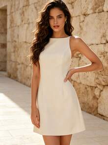 MODA MO, REF: AS1865 - Women's Short Sleeveless Dress With Thin Straps And A Back Zipper. Comfortable To Wear, This Elegant Summer Dress Flatters The Figure And Is Suitable For Everyday Wear. - 米色 - 查看 9