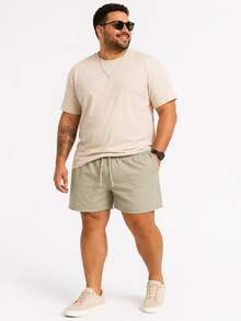 Kit 2 Shorts de Linho Plus Size Premium Bermuda Masculina Moda Praia Luxo - Marrom Claro - Visão 12