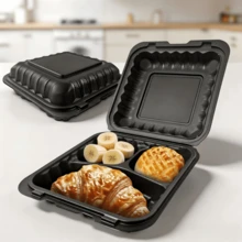 FookmeKag [48 Sets] Black 3 Compartments], Plastic Food Preparation Container, Made Of PP Material, Reusable, Can Be Put In Dishwasher, Microwave Oven & Freezer, Suitable For Food Preparation, Christmas Parties, Halloween Events, Gifts, Kitchen. - 規格 - 查看 10