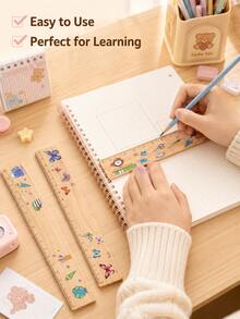 1 buah penggaris kayu dengan cetakan matematika kreatif, alat ukur 18cm untuk perlengkapan sekolah dan kantor, alat bantu yang bagus untuk siswa mengukur, hari pertama sekolah. - MultiWarna - View 7