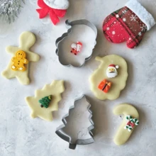 6PCS/1Set Cetakan Kue Natal Stainless Steel Bentuk Pohon, Permen Tongkat, Manusia Kue Jahe, Kepingan Salju, Alat Pemanggang, Cetakan Pemotong DIY Multi-Gaya Natal - View 7