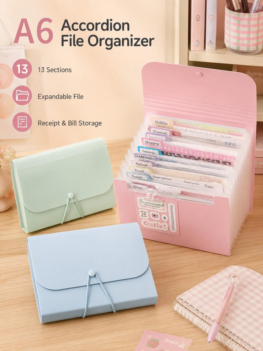A6 13 Inner Pages Vertical Organ Pack Examination Paper Storage Sorting Multilayer File Folders With Classification Expansion Bag Paper Holder,Back To School,School Supplies,Holiday ,Holiday ,Cyber Monday - Multicolor - View 1