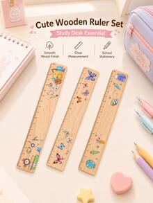 1 buah penggaris kayu dengan cetakan matematika kreatif, alat ukur 18cm untuk perlengkapan sekolah dan kantor, alat bantu yang bagus untuk siswa mengukur, hari pertama sekolah. - MultiWarna - View 9