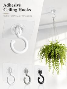 Rotatable Self-Adhesive Ceiling Hook, Drill-Free Adhesive Multi-Function Hook, Suitable For Hanging Plants, Lanterns, Wind Chimes, Kitchen Utensils, Bathroom Accessories, Home Storage, Yard And Holiday Decorations - Multicolor - View 1
