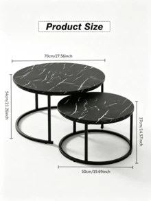 1pc Stackable Metal Frame Marble Table - Living Room Coffee Table, Featuring A Sturdy Metal Frame And An Inlaid Marble Tabletop. Movable And Space-Saving, Ideal As An End Table For The Living Room, Bedroom, Balcony And Terrace. - Multicolor - View 3