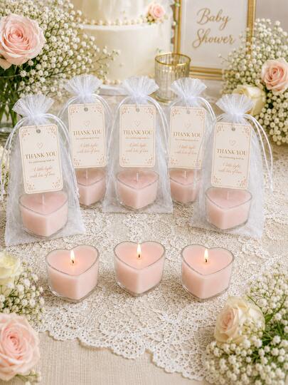 1/8/16 Sets de Velas Aromáticas de Regalo, Incluye Bolsas de Organza y Etiquetas de Agradecimiento, Adecuado para Bautizo, Baby Shower, Comunión, Boda y Regalos de Invitados de Cumpleaños