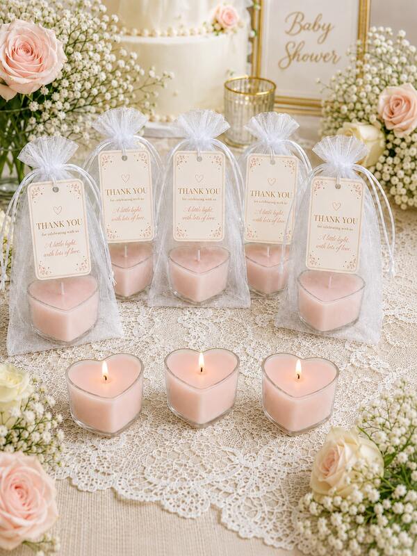 1/8/16 Sets Scented Candle Favors, Includes Organza Bags And Thank You Tags, Suitable For Baptism, Baby Shower, Communion, Wedding And Birthday Guest Gifts