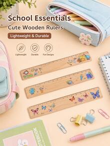 1 buah penggaris kayu dengan cetakan matematika kreatif, alat ukur 18cm untuk perlengkapan sekolah dan kantor, alat bantu yang bagus untuk siswa mengukur, hari pertama sekolah. - MultiWarna - View 5