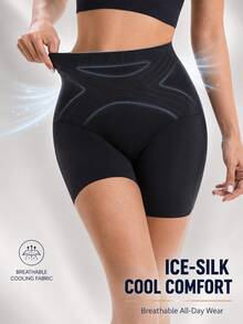 Seamless High Waist Tummy Control Shaping Shorts, No-Trace Body Contour Sculpting - Black - View 5
