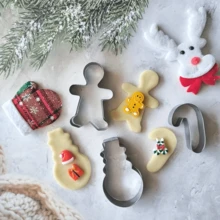 6PCS/1Set Cetakan Kue Natal Stainless Steel Bentuk Pohon, Permen Tongkat, Manusia Kue Jahe, Kepingan Salju, Alat Pemanggang, Cetakan Pemotong DIY Multi-Gaya Natal - View 6