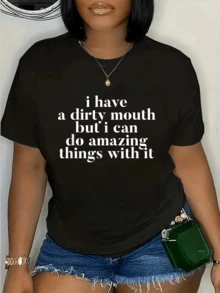 Dirty Mouth Pickup Line Swinger Women Soft Cotton Party Tee Top Estivi - 黑色 - 查看 1