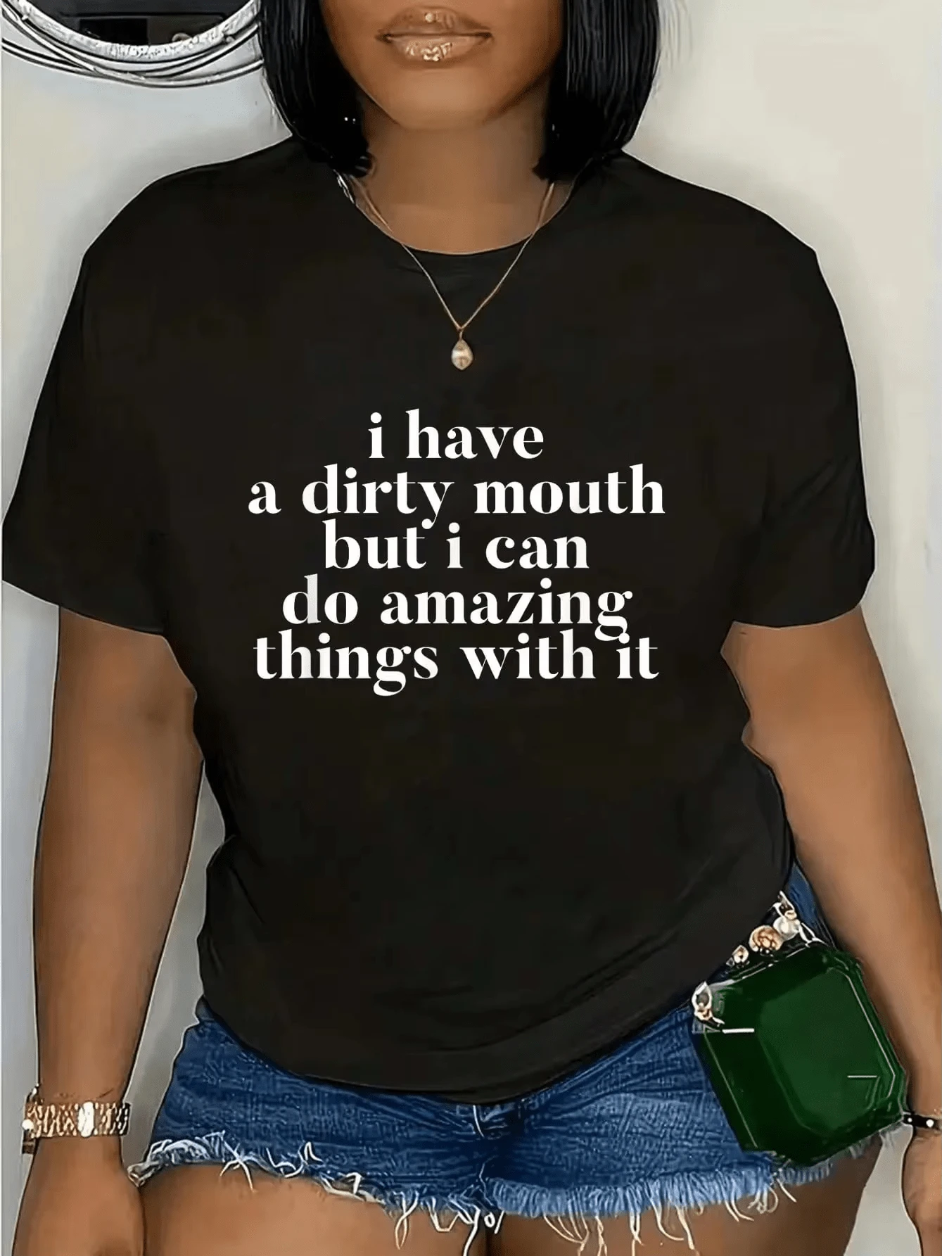 Dirty Mouth Pickup Line Swinger Women Soft Cotton Party Tee Top Estivi - 黑色 - 查看 1