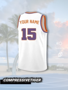 Custom American Phoenix Colorblock Basketball Jersey, White Base With Orange And Purple Color Scheme, Customizable Content On Both Front And Back, Free To Change Name And Jersey Number, Customizable Team Logo, Soft And Comfortable Fabric, Suitable For Basketball Games, Team Training And Streetwear, 2026 Basketball Project - White - View 3