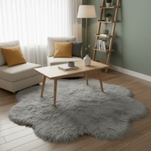 1pc Grey Floral Long Pile Faux Fur Rug, Bedroom Carpet, Living Room Rug, Door Mat, Small Rug, Carpet, Floor Mat, Home Decor, Area Rug, Outdoor Mat, Home Decor, Area Carpet, Bedroom Carpet, Washable Rug - Light Grey - View 2