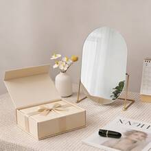 Elegant Gold Oval Vanity Mirror, Fashionable Metal Frame, Polished Glass Mirror Surface, Portable Makeup Mirror For Bedroom And Door Decor, No Power Required, Dorm Decor, Fashionable Mirror Design, Portable Mirror, Decorative Wall Mirror - Multicolor - View 2