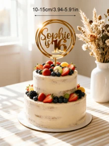 Personalized Birthday Cake Topper, Customizable With Name And Age, Acrylic Mirror Material, Suitable For 13th, 16th, 21st, 30th, 40th, 50th Birthday Party Cake Decoration, Glitter - C-age Cake Label - View 2