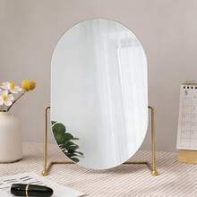 Elegant Gold Oval Vanity Mirror, Fashionable Metal Frame, Polished Glass Mirror Surface, Portable Makeup Mirror For Bedroom And Door Decor, No Power Required, Dorm Decor, Fashionable Mirror Design, Portable Mirror, Decorative Wall Mirror - Multicolor - View 5