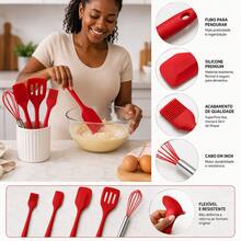 Kit com 5 Utensílios Silicone de Cozinha Vermelho Pincel Espátula Fuê Culinário - A - Visão 5