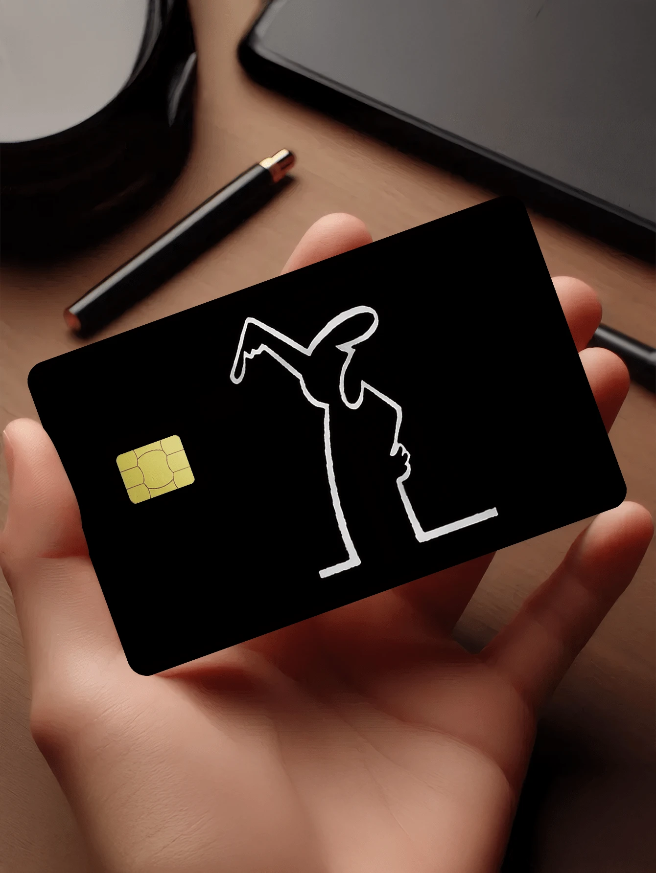 1pc Stickman Official Credit Card Sticker Privacy Protection Card Skin, Line Drawing Holiday Birthday Gift PVC Material Anti-Fingerprint Anti-Scratch Wear-Resistant Card Sleeve, Suitable For Men, Women, Couples, Small Chip Card, Bank Card Decoration Sticker, Credit Card, Transportation Card, Student Campus Card Personalized DIY - Type a - View 1