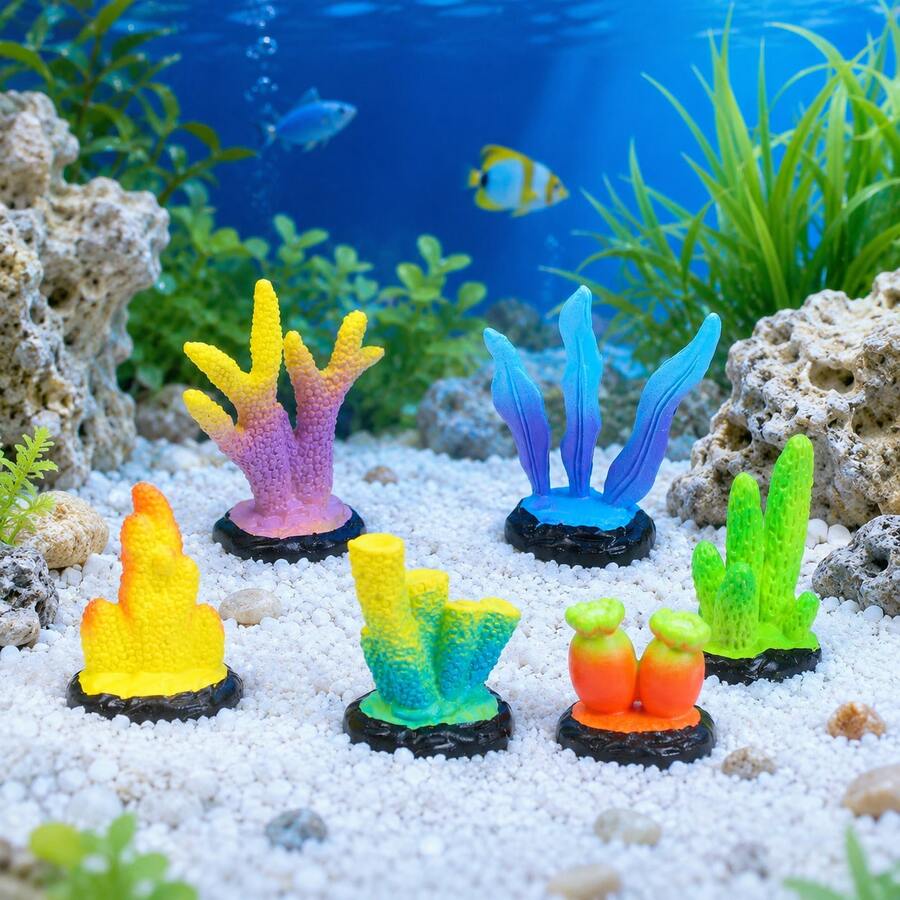 Korallendekoration Für Aquarien – Silikon-Koralle, Künstliche Wasserpflanze, 14x12x7,5 Cm, 87 G, Für Süß- & Salzwasser, Leuchtend Unter UV/Blau/Weiß