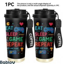 1/5pcs 18oz Stainless Steel Vacuum Insulated Coffee Tumbler, Pixel Game Controller Print Travel Mug, EAT SLEEP GAME REPEAT Funny Gamer Gift Cup With Carry Lanyard, Gift For Video Game Lovers Gamers Boys Men - Game - View 2