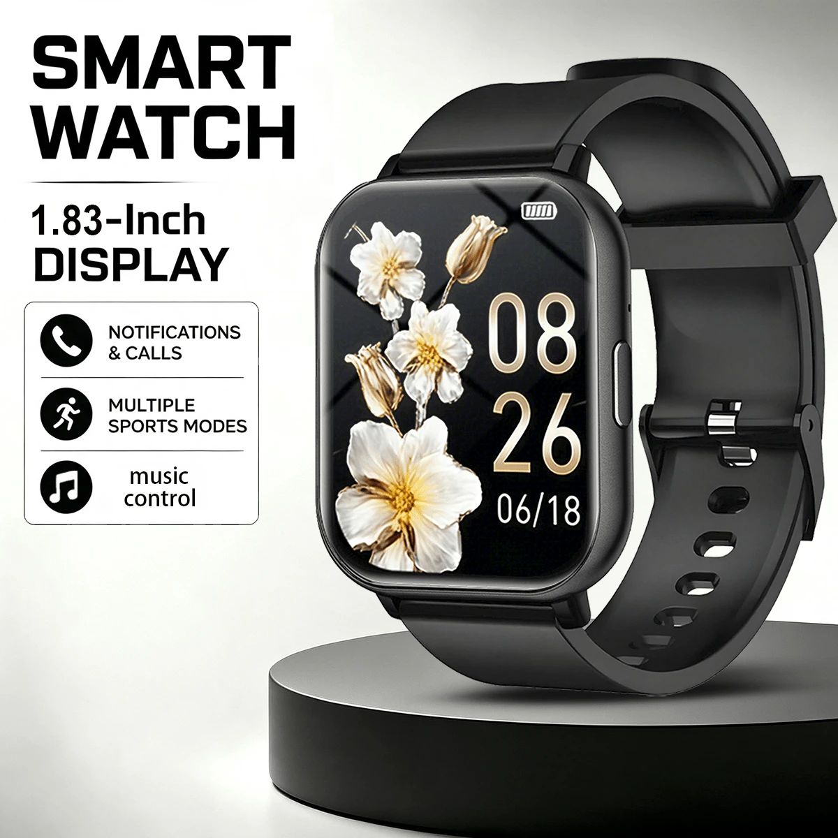 QAGSFLC 1 pieza Reloj inteligente deportivo unisex cómodo con correa de silicona, llamadas inalámbricas, podómetro, calorías, seguimiento de fitness, modo deportivo, control remoto de cámara, control de música, recordatorio de alarma, notificación de mensajes, reloj inteligente deportivo multifunción, adecuado como regalo de vacaciones