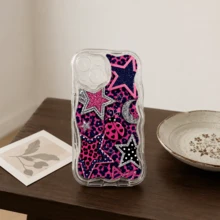 Niche Hot Girl Pink & Black Leopard Print Patchwork Star Glitter Phone Case Compatible With IPhone 17 Pro Max/16/15 Pro/14 Plus/13 Mini/12 Pro Max/11 Pro Galaxy S26 Ultra S25 S24 FE S23 Ultra A56 5G A55 A54 A36 A35 A26 A17 A16 A14 Sweet & Cool Protective Cover - Multicolor - View 7