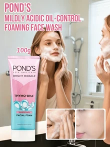 Pond's 溫和弱酸性控油泡沫洗面乳，含菸鹼醯胺微泡濃密泡沫，溫和控油、清潔毛孔、維持油水分平衡、提亮肌膚，適合敏感肌，清爽不緊繃 - 溫和酸性控油 - 查看 1