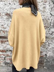 2026 Autumn/Winter Essential Plus Size Women's V-Neck Loose Knit Cardigan, Large Button Knit Jacket With Pockets, Versatile Casual, Must-Have For Daily Streetwear - Apricot - View 2