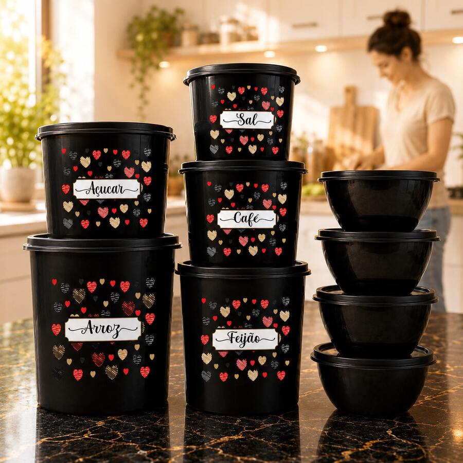 Kit Vasilhas Organizador Mantimentos Cozinha Peças + Bowls Redondos Plástico Resistente - Visão 1