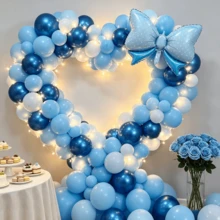 74Pcs Gold Blue Balloon Pack With Blue Bow & Balloon Tape Metallic Pastel Latex Balloons For Anniversary Halloween Christmas Photo Booth Decor - Multicolor - View 5