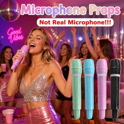 4pcs Simulation Microphone Props,Fake Microphone Costume Prop For Cosplay Birthday Party Music Performances Home Bar Party Decoration