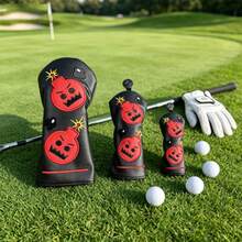 Cartoon Bomb 3D Embroidered Golf Club Head Cover, Waterproof Wear-Resistant PU Leather Wood Shaft Head Protector Cap Equipment - Black - View 5