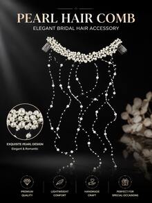 Handmade Pearl Tassel Bridal Headband, Elegant Wedding Hair Accessory, Essential For Wedding And Wedding Party - White Tassel Style - View 7