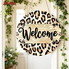 Leopard Print Welcome Door Sign - Round Wooden Wall Hanging With Rope, Wild Animal Print & Rustic Wood Plaque, Modern Boho Front Porch Decor For Entryway, Living Room & Home Office - 2D Flat Art - A - View 6