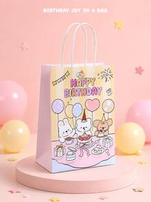 2pcs/4pcs Cute Animal Birthday Gift Bags, Macaron Color Rabbit Bear Puppy Party Favor Bags With Handles, Suitable For Candy, Snacks, Small Treats And Small Gifts - View 1