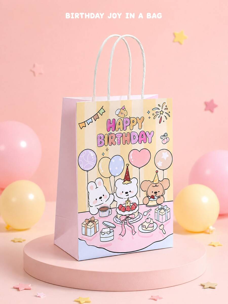 2pcs/4pcs Cute Animal Birthday Gift Bags, Macaron Color Rabbit Bear Puppy Party Favor Bags With Handles, Suitable For Candy, Snacks, Small Treats And Small Gifts - View 1