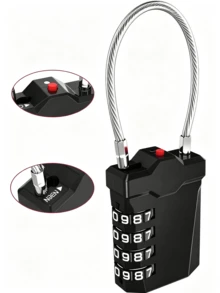 4-Digit TSA Cable Combination Padlock, Luggage Wire Lock With Opening Indicator, Suitable For Suitcases, Backpacks, Storage Bags And Lockers | 2 Pack, Black - 2Pcs - View 5